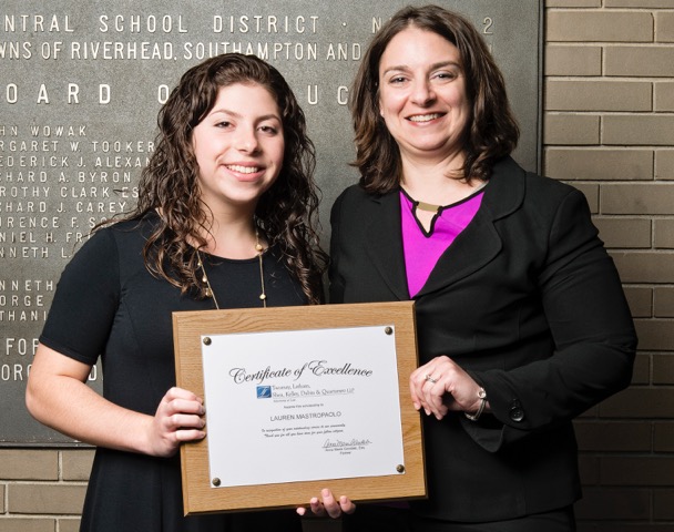 Riverhead high school scholarship recipient Lauren Mastropaolo and Bernadette Tuthill
